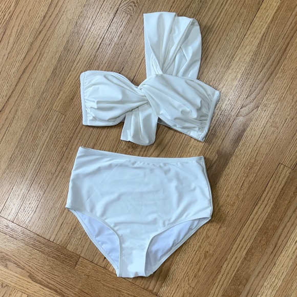 White One Shoulder Two-Piece Bikini Swimsuit - Picture 1 of 2